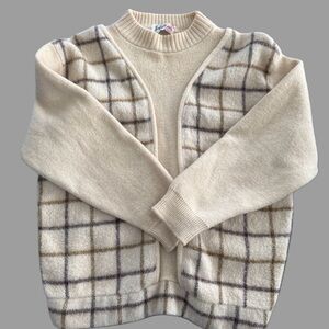 Vintage Cream Plaid Wool Sweater